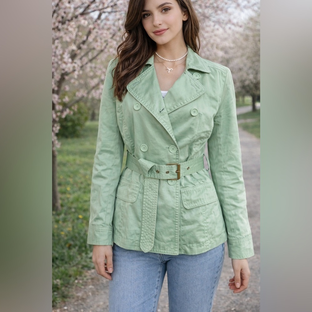 Gap Mint Green Short Trench Coat- size Small